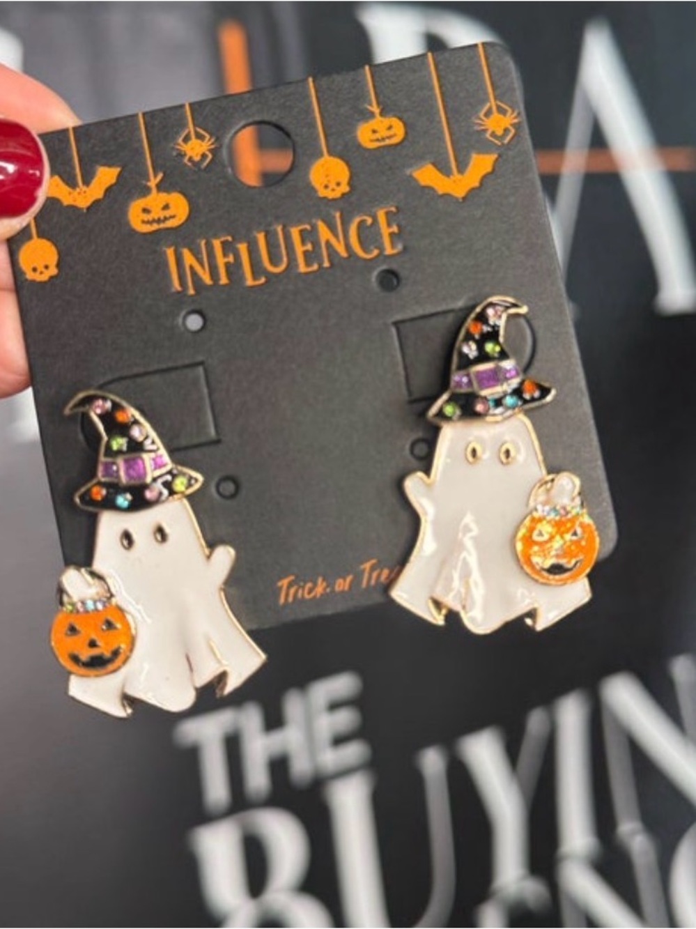 White Ghost Halloween Earrings with Pumpkin. Length 1.5”.